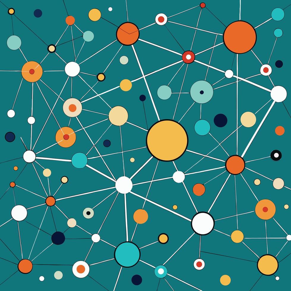 Abstract Colorful Network of Connected Circles A Vivid Illustration of Interconnectivity and Modern Technology - Professional digital artwork with vibrant colors and detailed composition vector