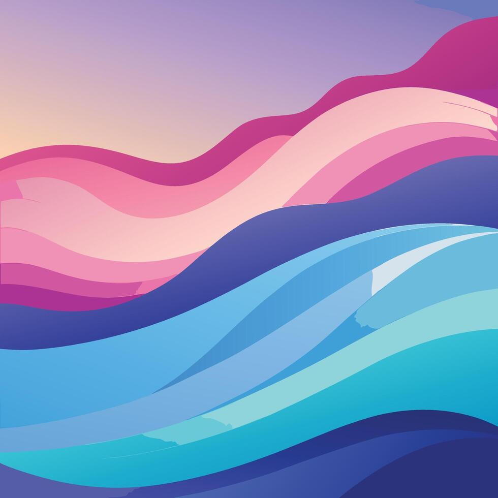 Serene Abstract Landscape Pastel Pink and Blue Waves Flowing Under a Calm Sunset Sky - Professional digital artwork with vibrant colors and detailed composition vector