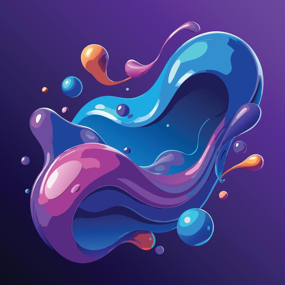 Vibrant Abstract Paint Splash Dynamic Colorful Swirls on Deep Purple Background, Evoking Joyful Energy and Creative Freedom vector