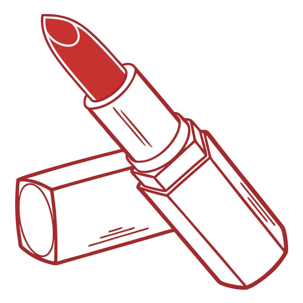 Sleek Red Lipstick Open in Case, Stylish Makeup Accessory, Elegant Cosmetic Product, Beauty and Fashion Illustration vector