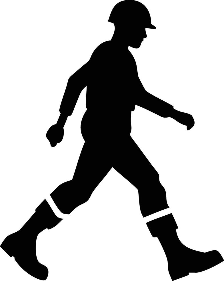 Silhouetted Soldier Walking Determinedly A Powerful Black and White Illustration of a Military Figure in Motion vector