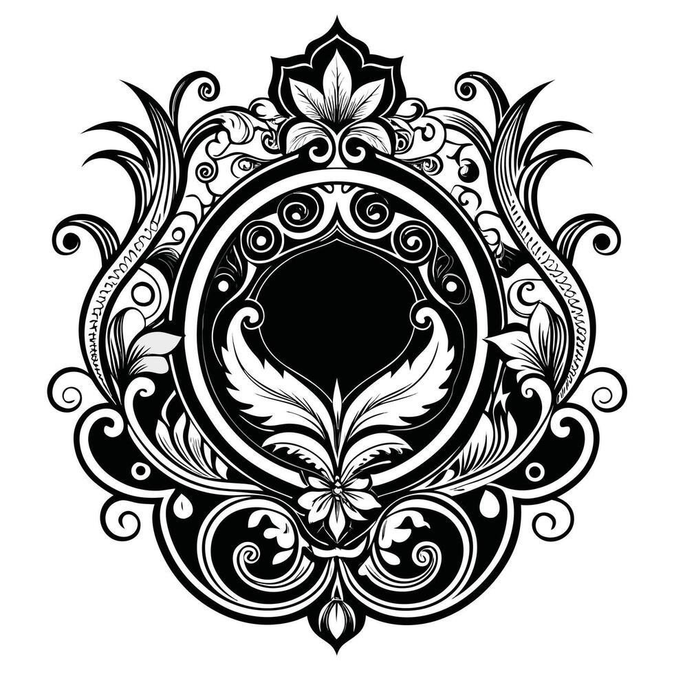 Elegant Black and White Floral Ornament Intricate Swirls and Flourishes in a Classic Baroque Design, Perfect for Vintage-Inspired Projects vector