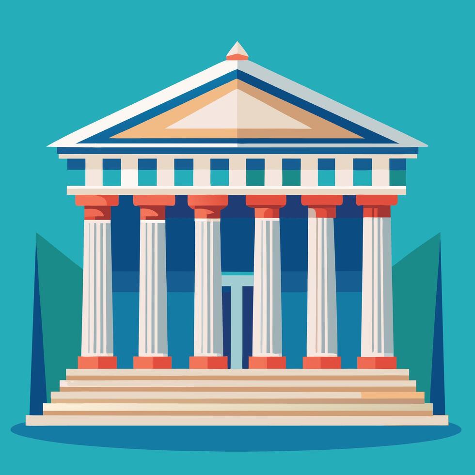 Majestic Greek Temple Architecture Serene Classical Building with Columns and Steps on a Teal Background vector