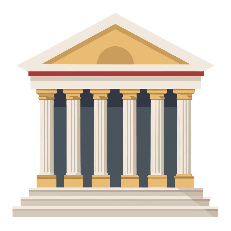 Majestic Classical Temple with Six Columns, Elegant Facade, and Serene Atmosphere, Isolated on White Background vector
