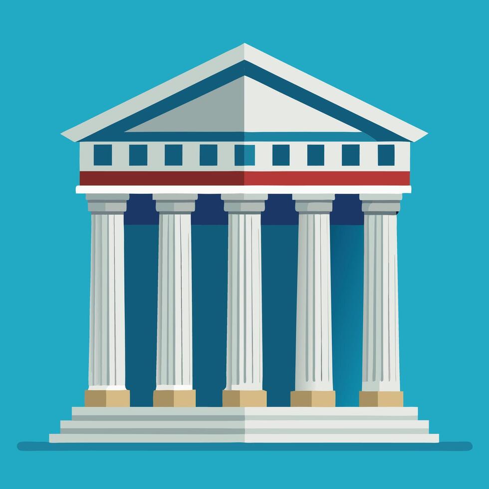 Majestic Greek Temple Illustration Serene Classical Architecture on a Blue Background - Professional digital artwork with vibrant colors and detailed composition vector