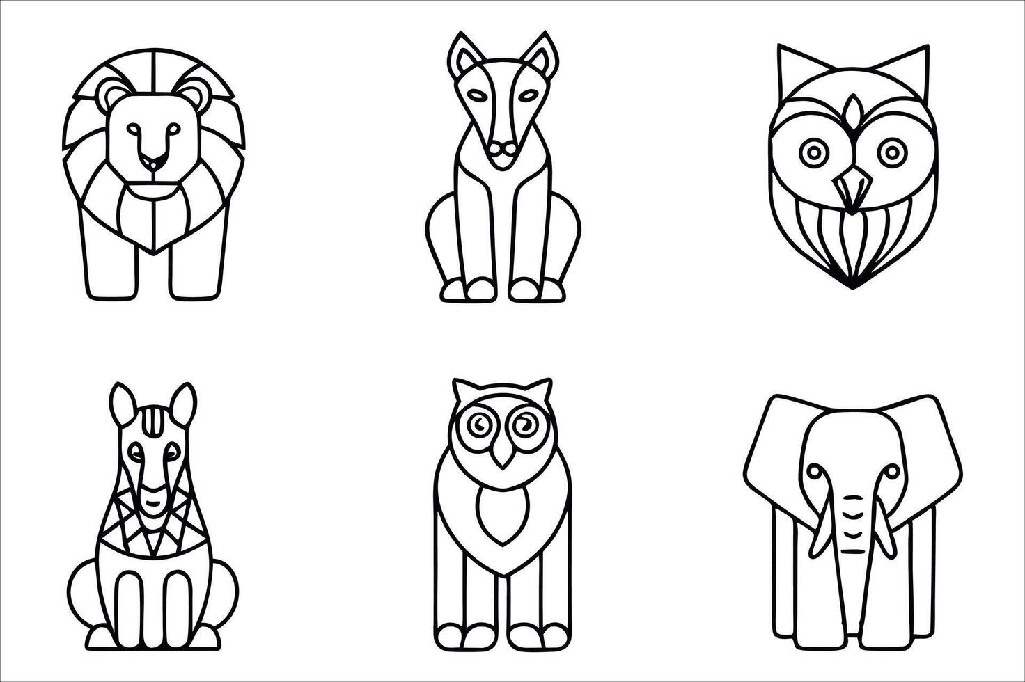 Geometric Animal Illustrations featuring a Lion, Fox, Owl, Horse and Elephant in a Consistent and Modern Minimalist Line Art Style vector