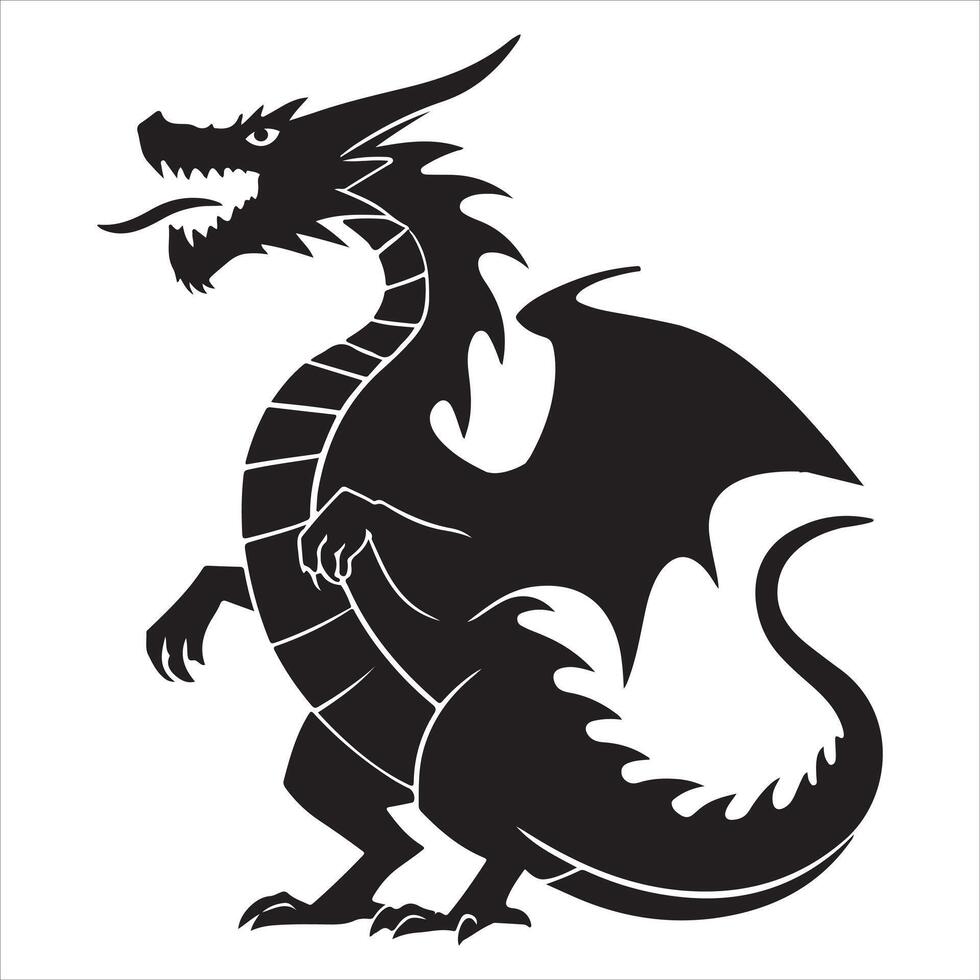 Majestic Dragon Silhouette Depiction A Symbol of Strength and Power in Monochrome Art Representing Mythological Creatures and Ancient Legends vector