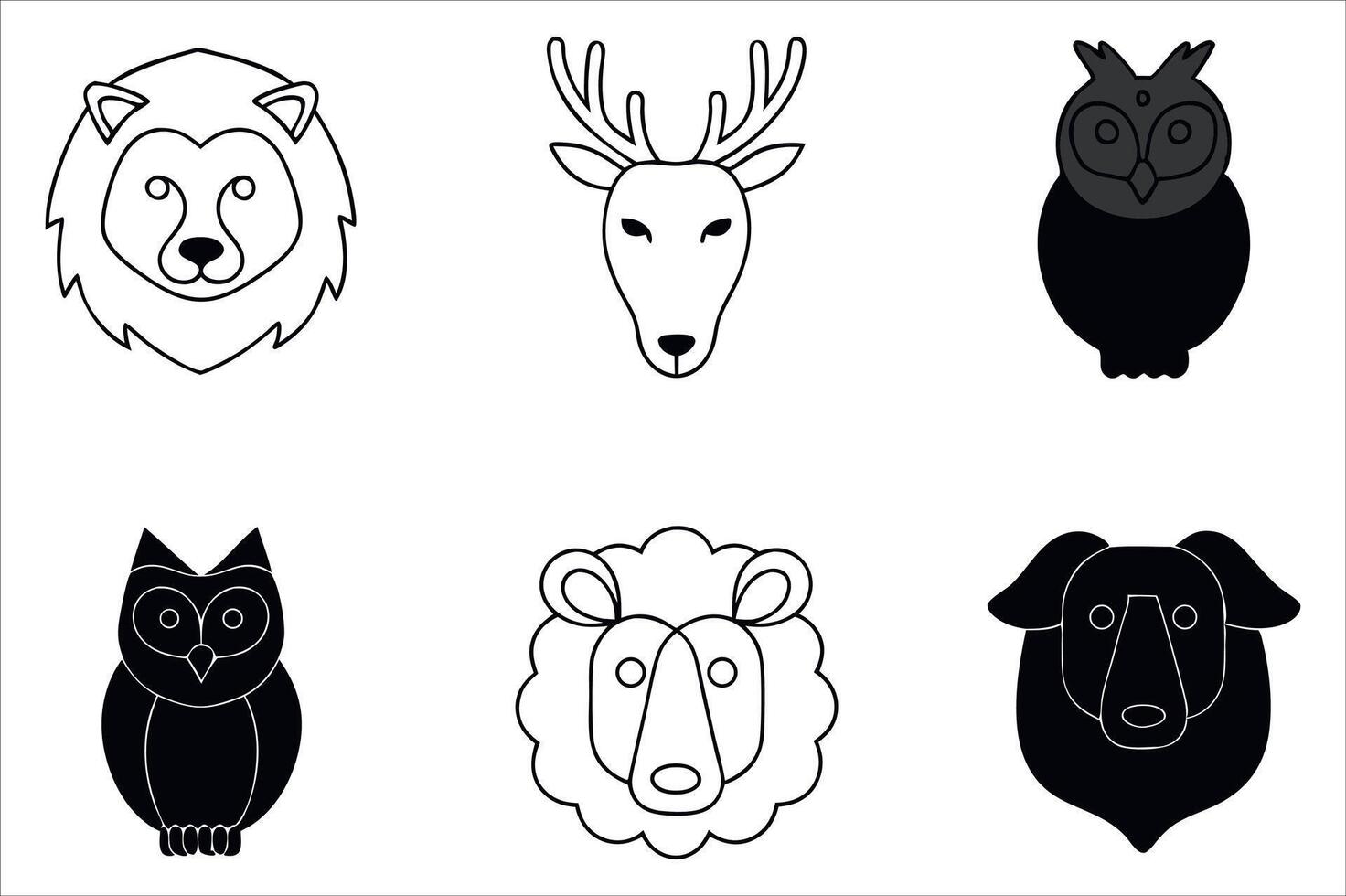 Wild Animal Head Line Art Icon Set vector