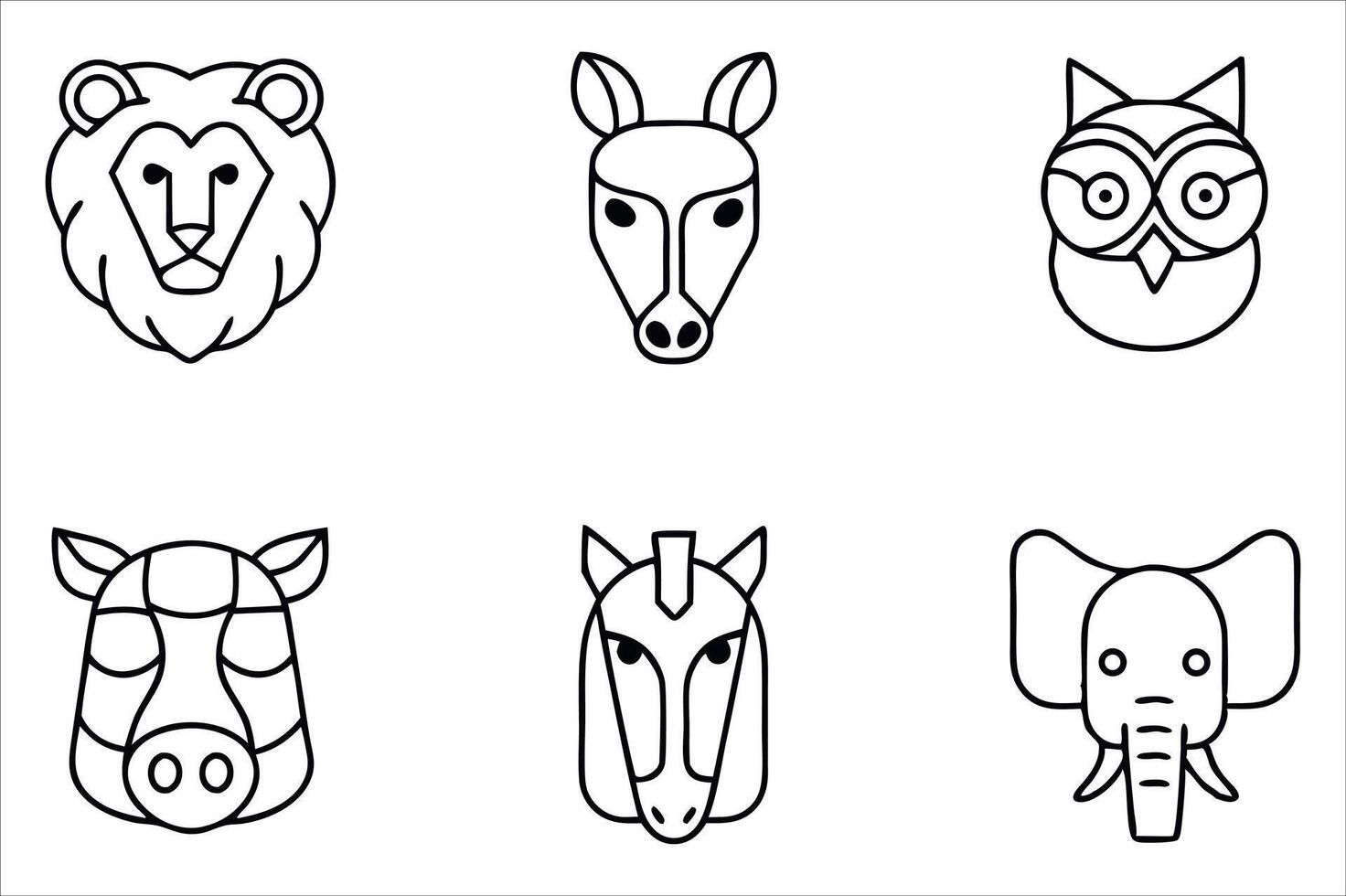 Animal Head Icons Outline Glyph Set vector
