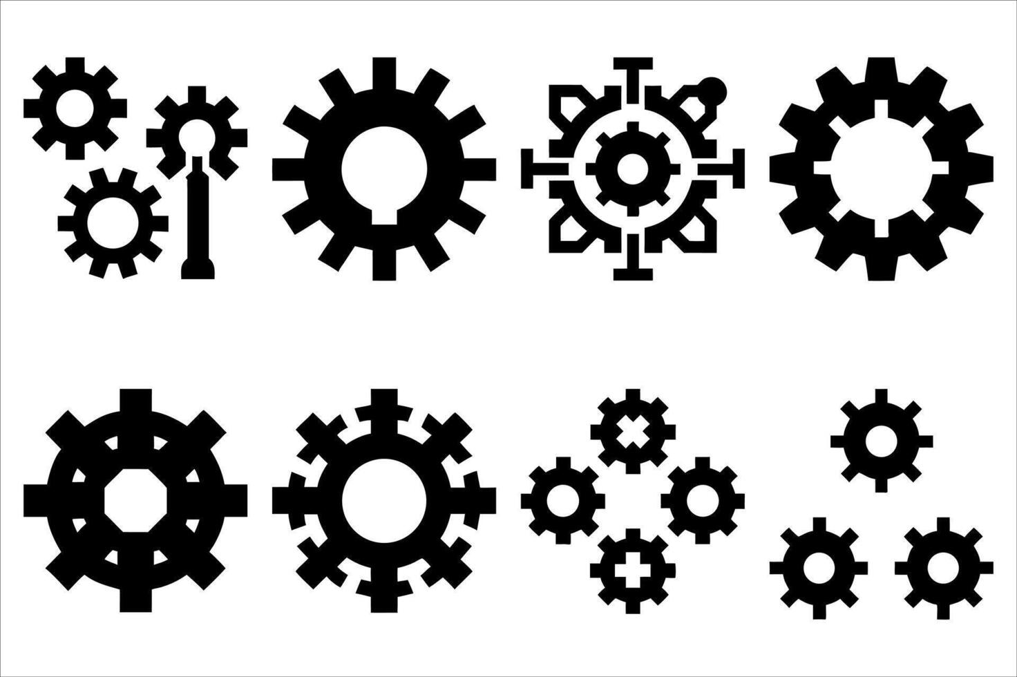 Assorted Gear Collection A Black and White Display of Various Cogwheel Designs Perfect for Mechanical Themed Visuals and Technical Illustrations vector