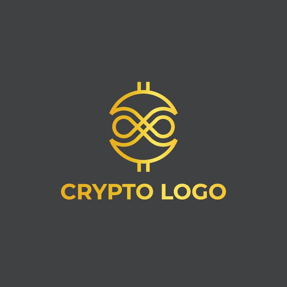 Golden Infinity Crypto Logo. Modern Line art Symbol. vector