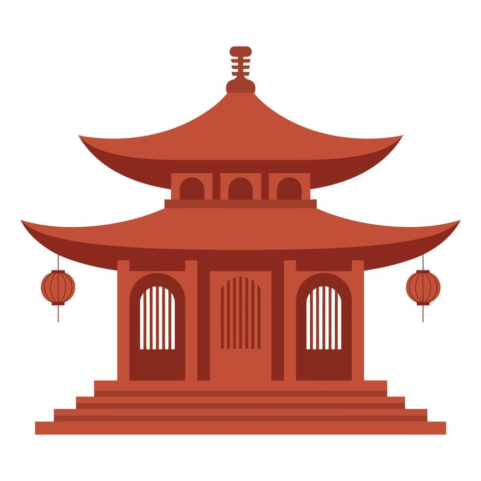 An asian pagoda with red roof and lanterns vector