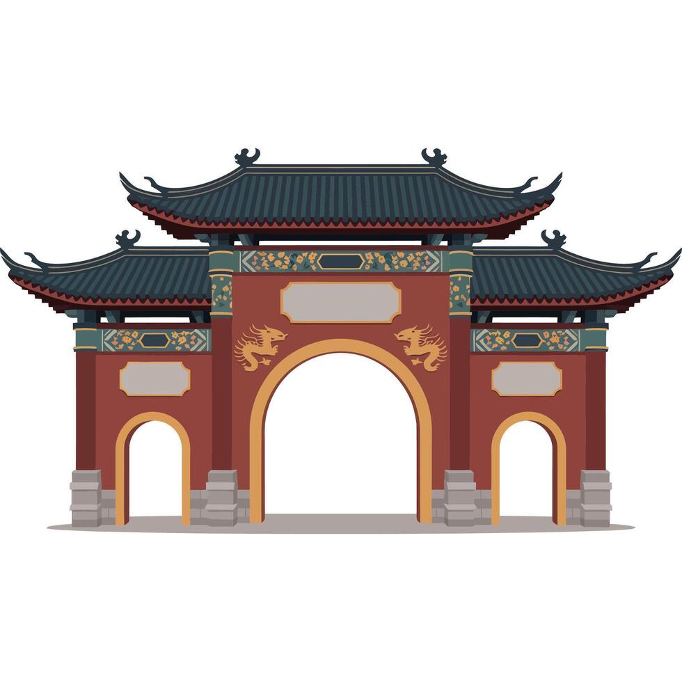 Chinese gate with oriental architecture vector