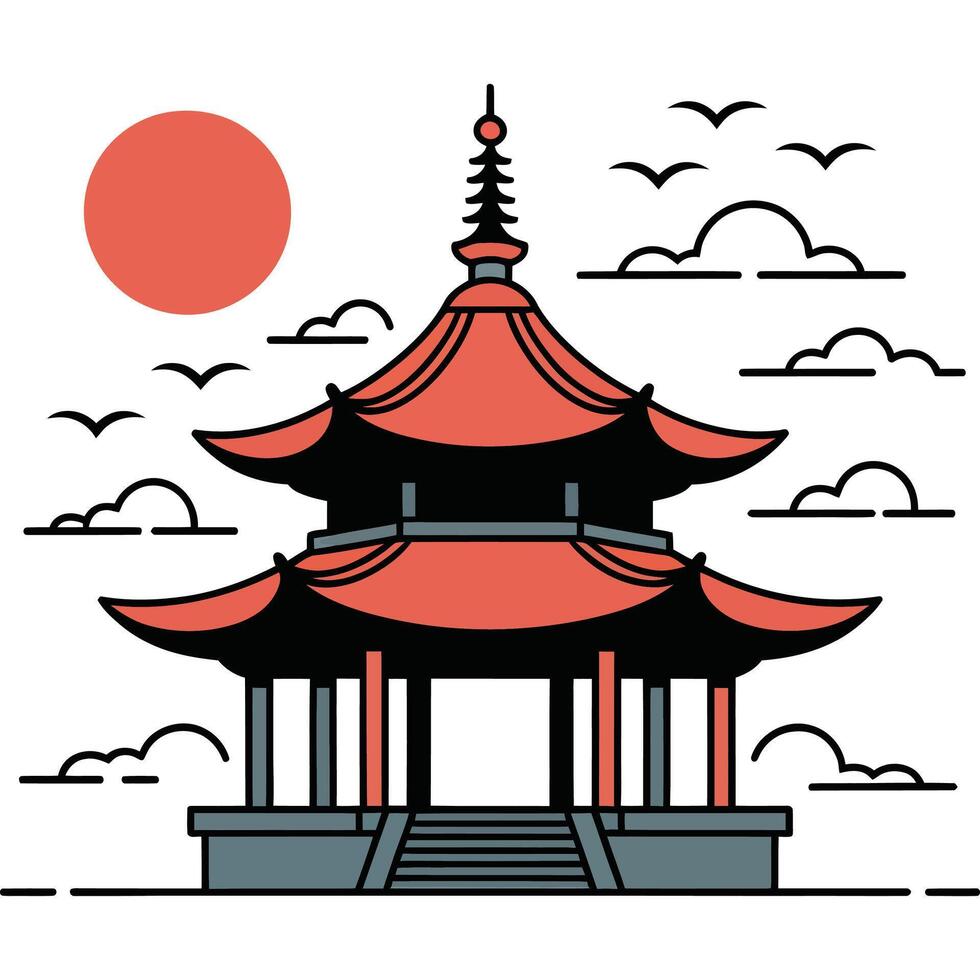 An illustration of a pagoda with a red roof vector
