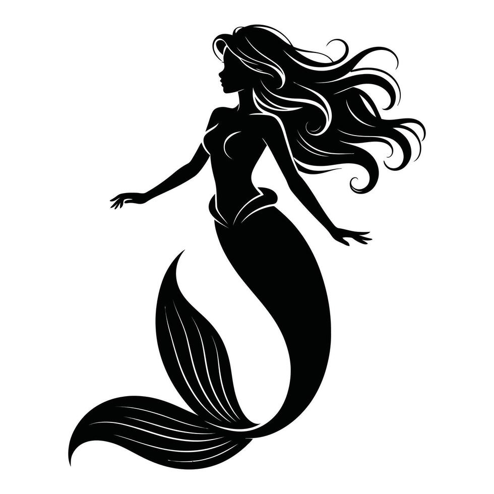 High-Contrast Mermaid Silhouette Illustration. vector