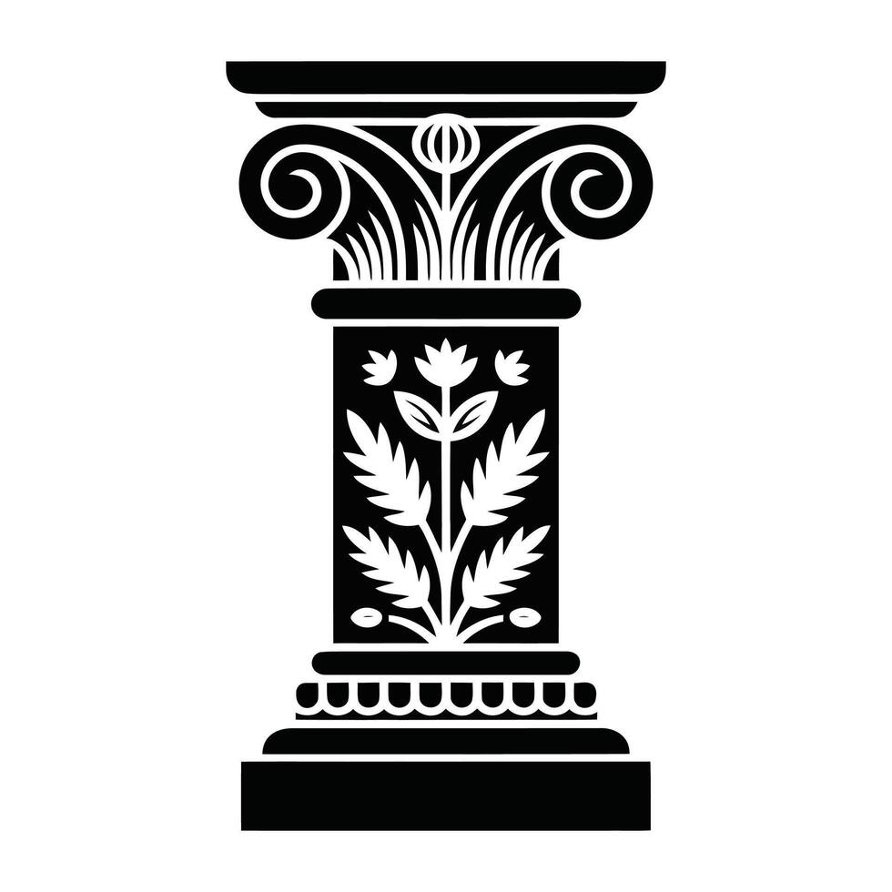 Ancient greek column with a leaf and flower vector