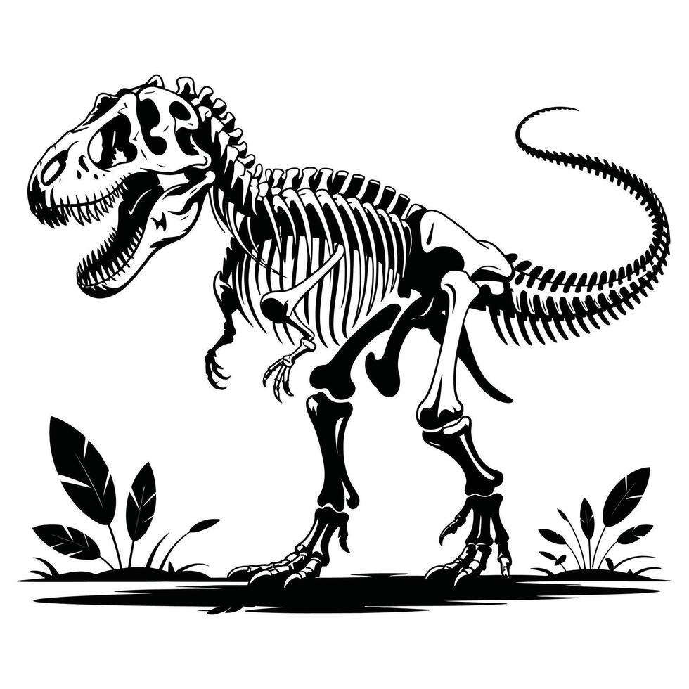 A t - rex skeleton in black and white vector