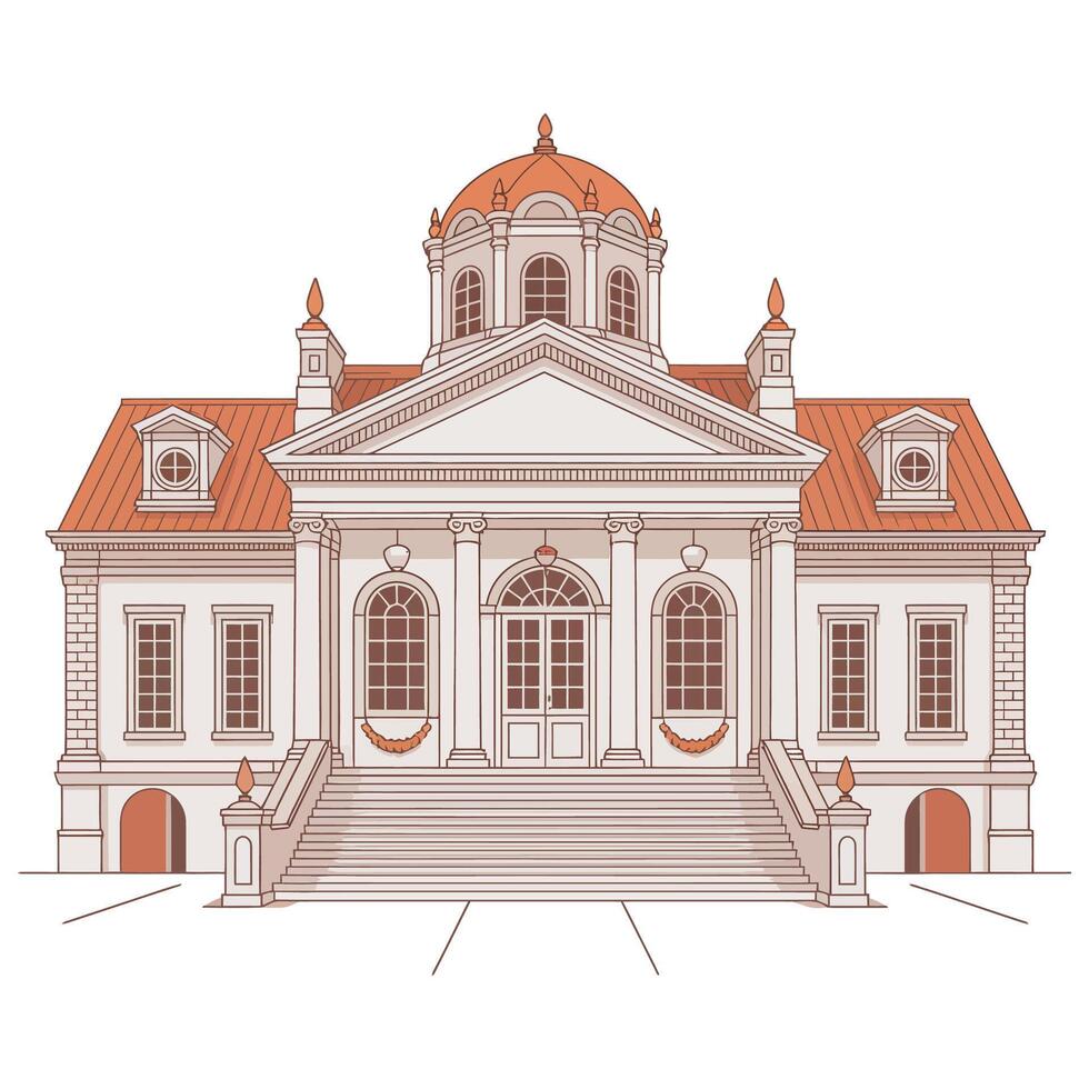 An illustration of a large building with a red roof vector
