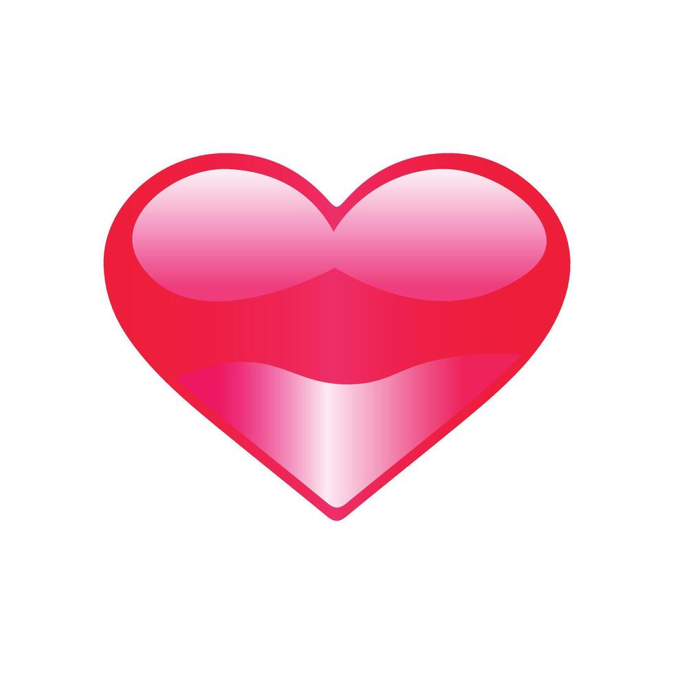 Bright glassy heart love icon with red pink glowing light effect reflection for valentine day card wedding romantic decoration on transparent background vector