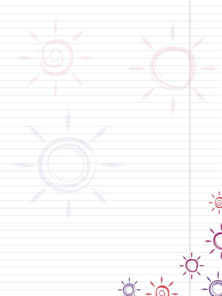 a blank lined sheet of paper with suns drawn in charcoal vector
