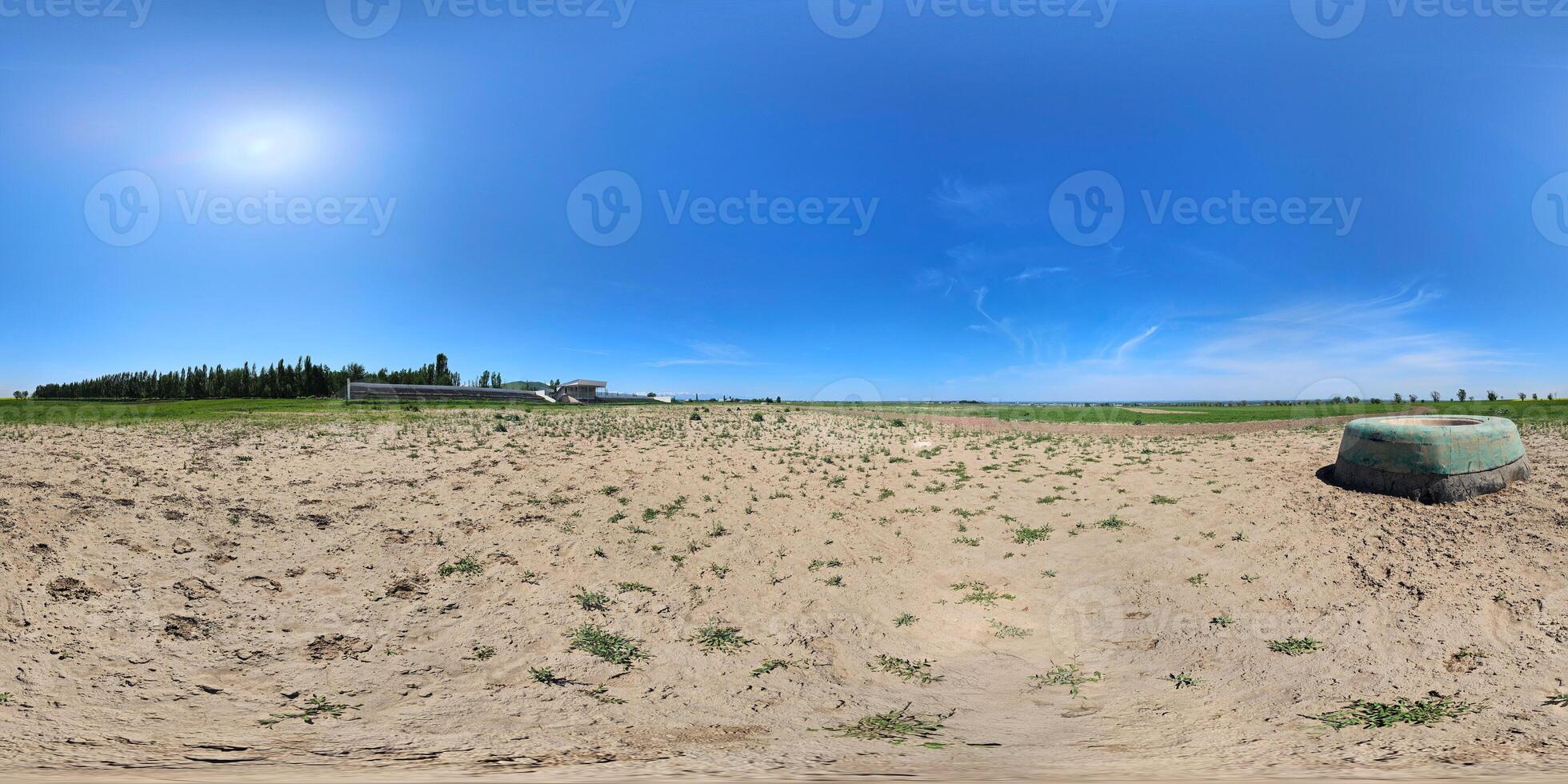 Full Spherical panorama of empty Kok-Boru Stadium in Rural Kyrgyzstan in equirectangular projection photo