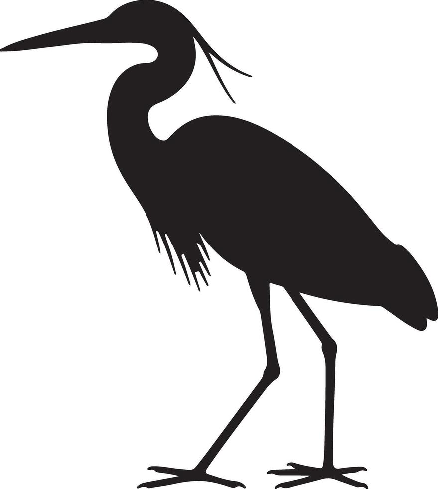 Black Silhouette of a Heron Bird Standing on One Leg Elegant Bird Silhouette Wildlife Graphic Illustration vector