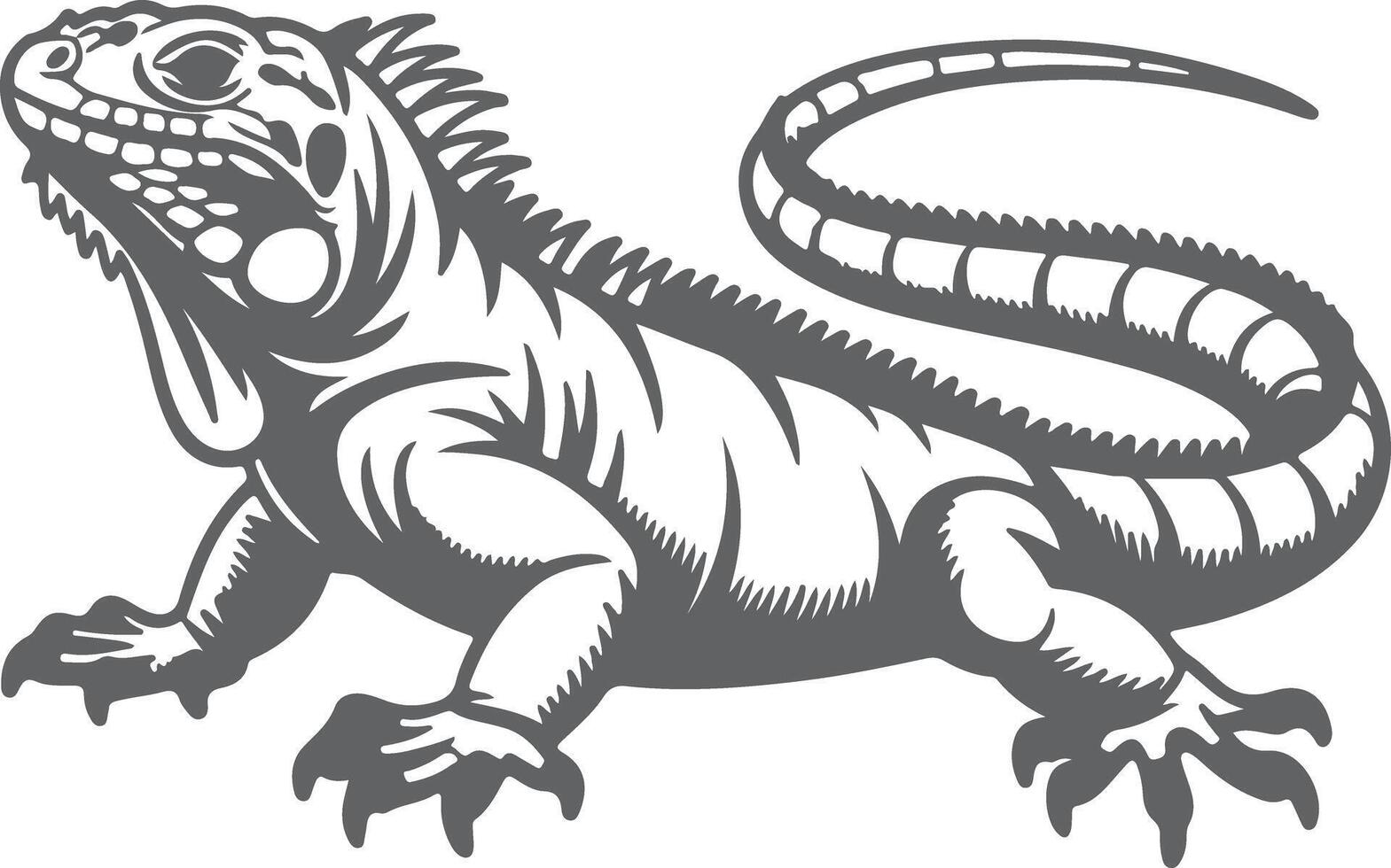 Gray Iguana Silhouette Detailed Reptile Illustration Vintage Style Animal Graphic Design Element vector