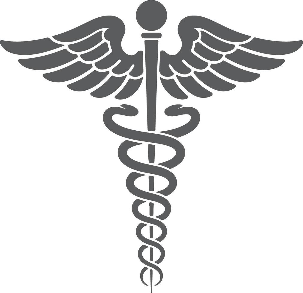 Gray Caduceus Medical Symbol with Wings Silhouette Illustration Healthcare Icon Graphic Design Element vector