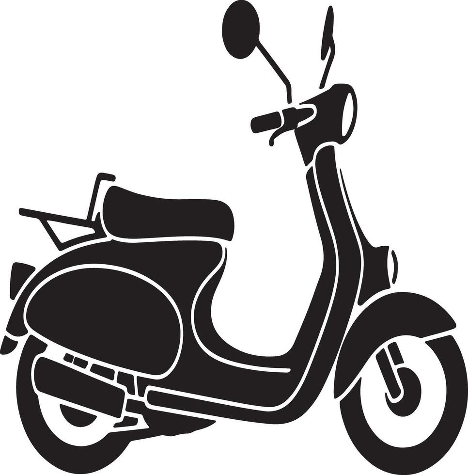 Black Silhouette Vintage Scooter Side View Illustration Classic Motorbike Transportation Graphic Design Element vector