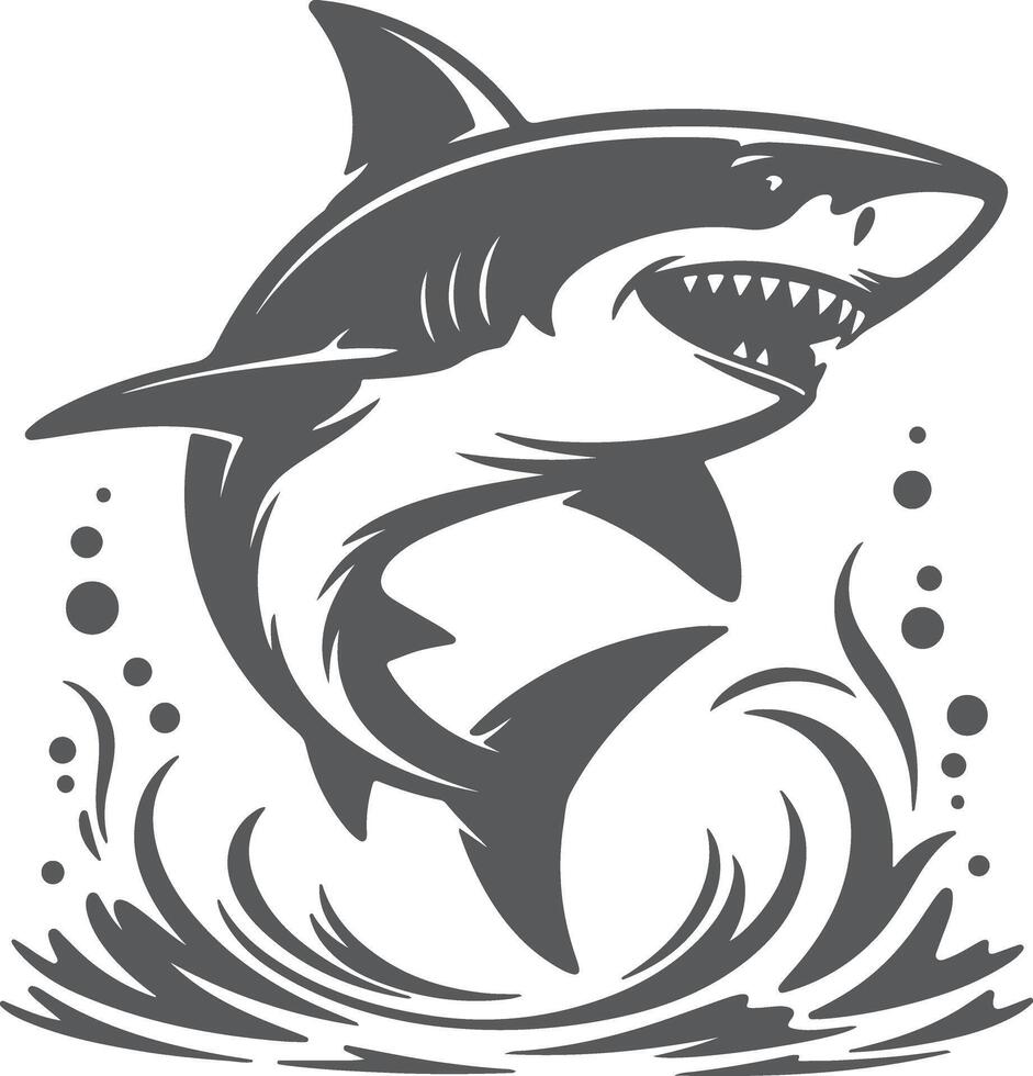 Gray Shark Silhouette Leaping from Ocean Waves Stylized Graphic Illustration Aquatic Animal Design vector