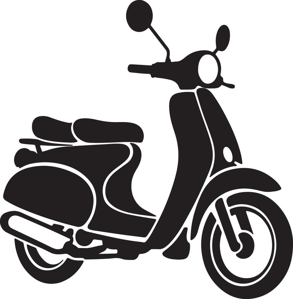 Black Silhouette of a Classic Scooter Motorcycle Side View Detailed Illustration white vector