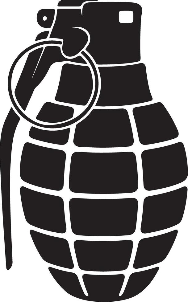 Black Silhouette of a Hand Grenade with a Grid Pattern and a Ring Shaped Pin Detailed Illustration of a Military Explosive Device vector