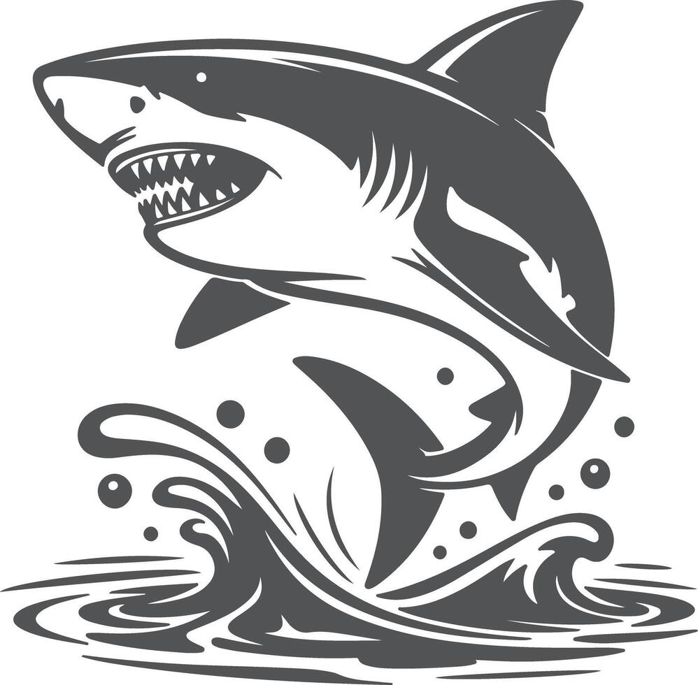 Gray Shark Silhouette Leaping from Ocean Waves Stylized Illustration Aquatic Animal Marine Life Predator Design Graphic vector