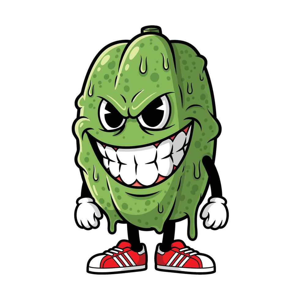 A cartoon pickle character with a smile on his face vector