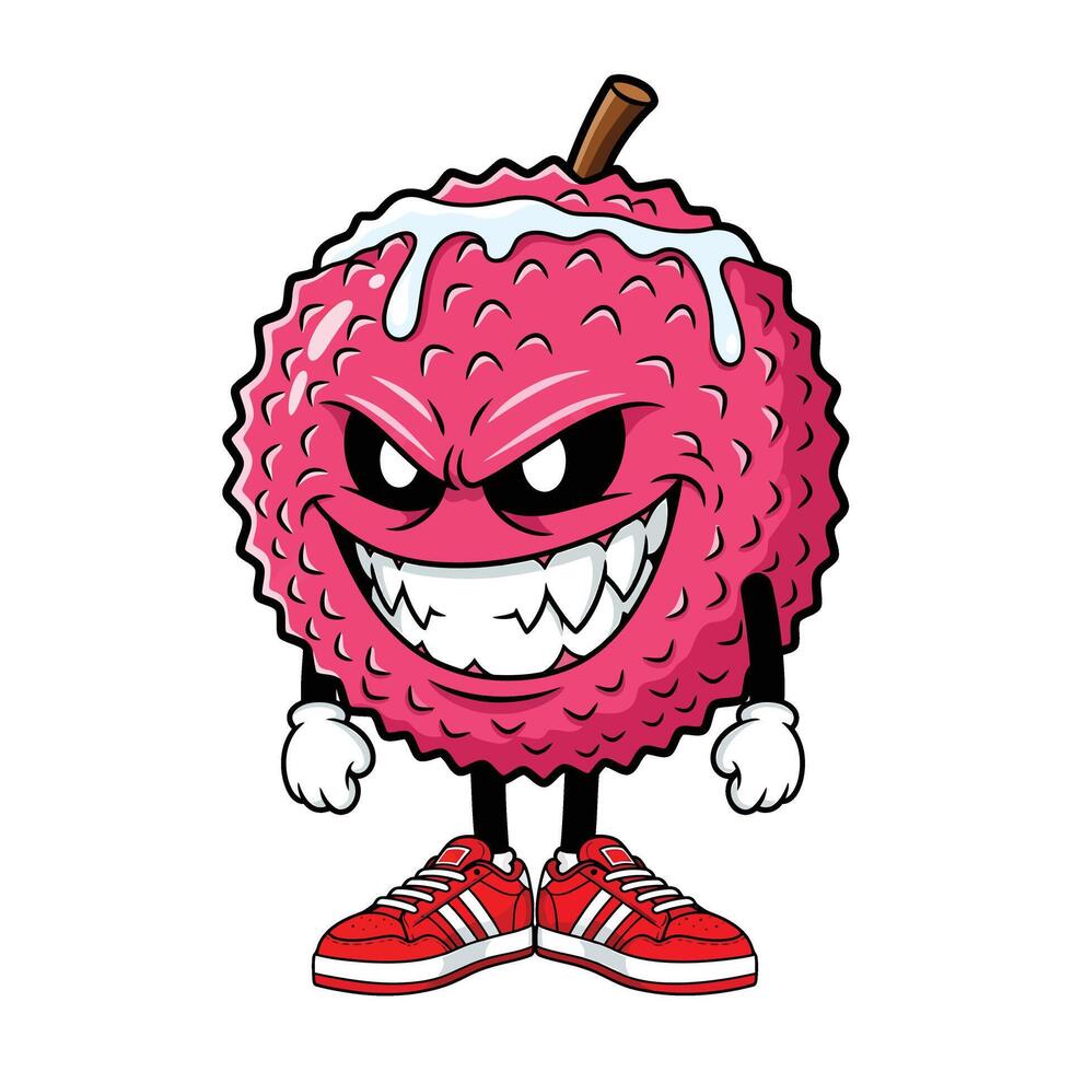 A cartoon character of a pink fruit with an angry face vector