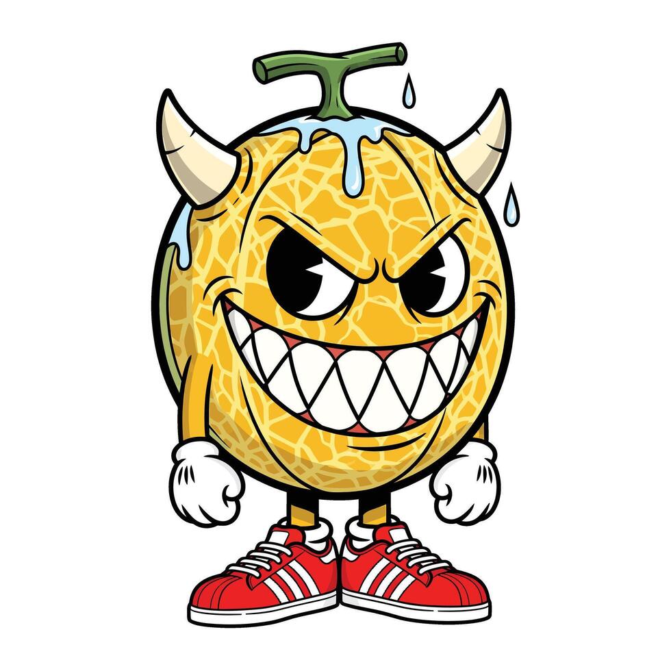 A cartoon character of a melon with teeth and a devilish expression vector