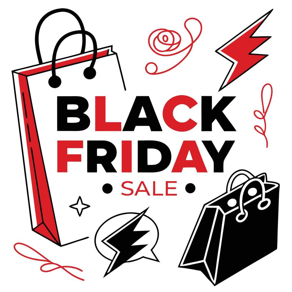Black Friday Sale Graphic with Shopping Bags and Lightning Bolts vector
