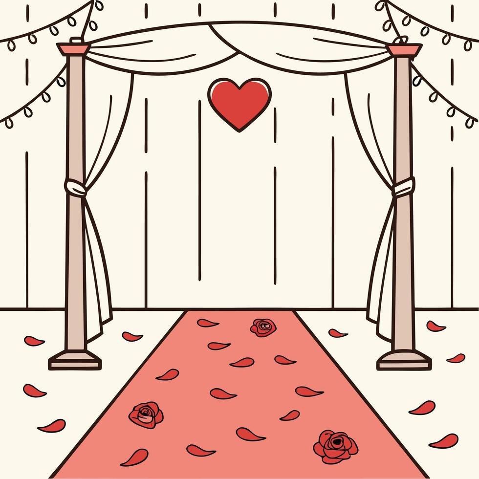 Wedding Ceremony Archway with Red Heart and Rose Petals vector