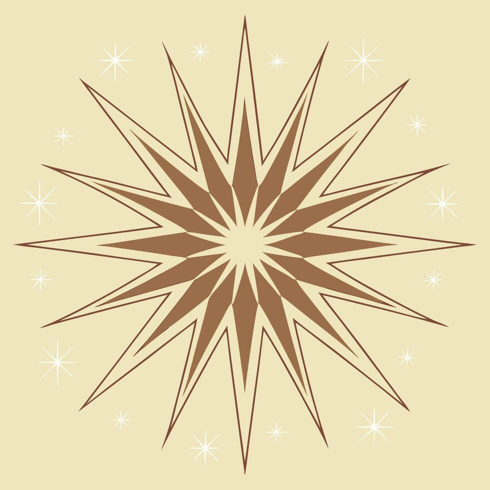 Brown and Cream Starburst Pattern with White Star Accents vector