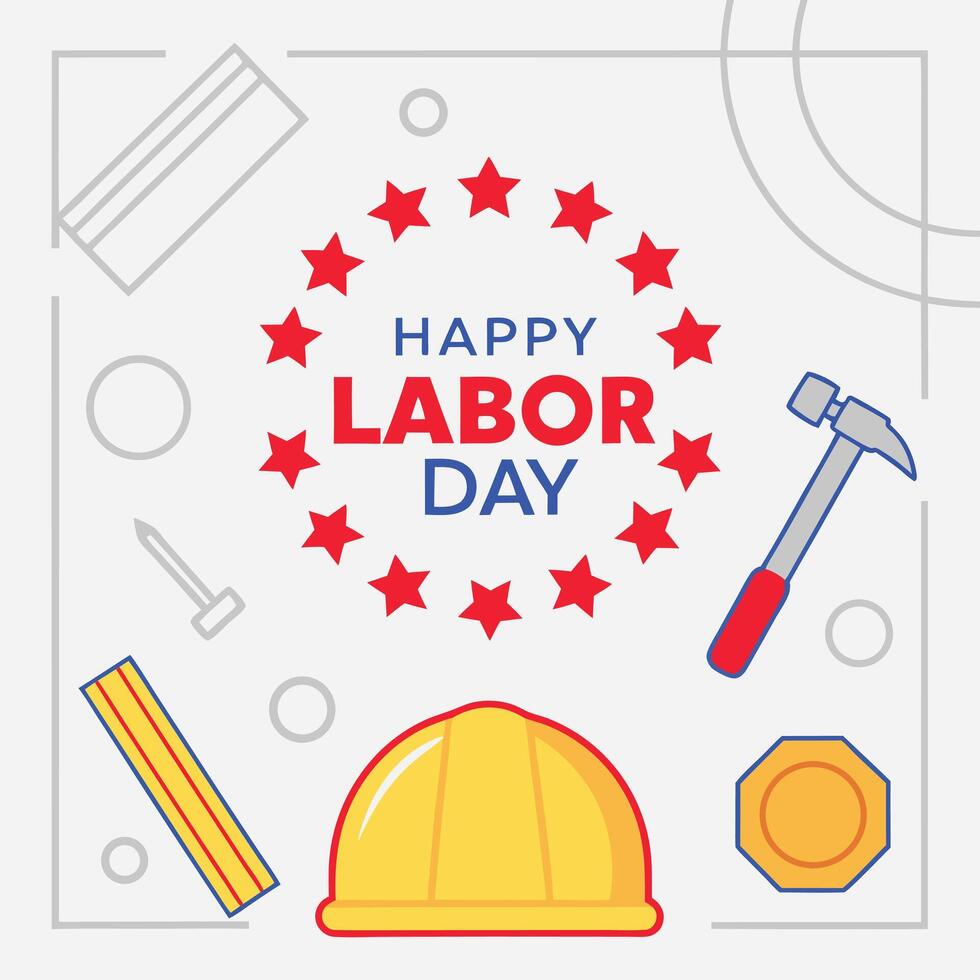 Labor Day Celebration Graphic with Tools and Stars vector