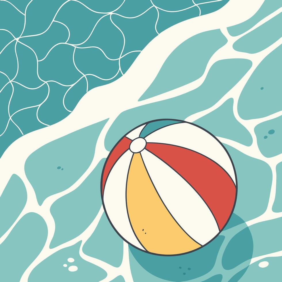 Beach ball floating in turquoise water illustration vector