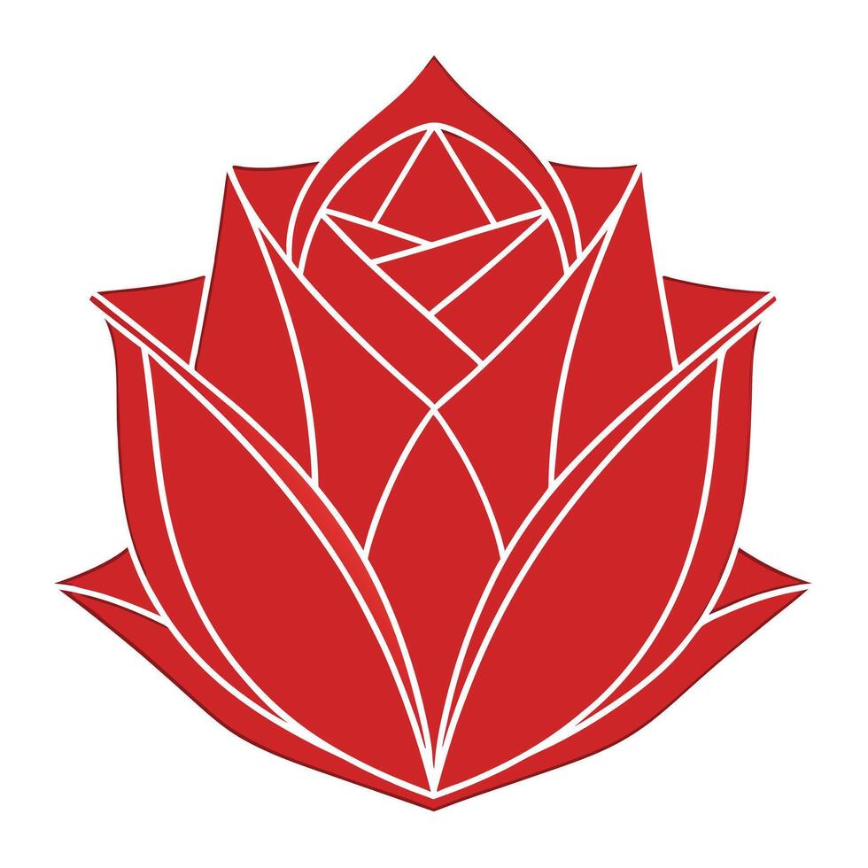 Red Rose Graphic with White Outlines on White Background vector