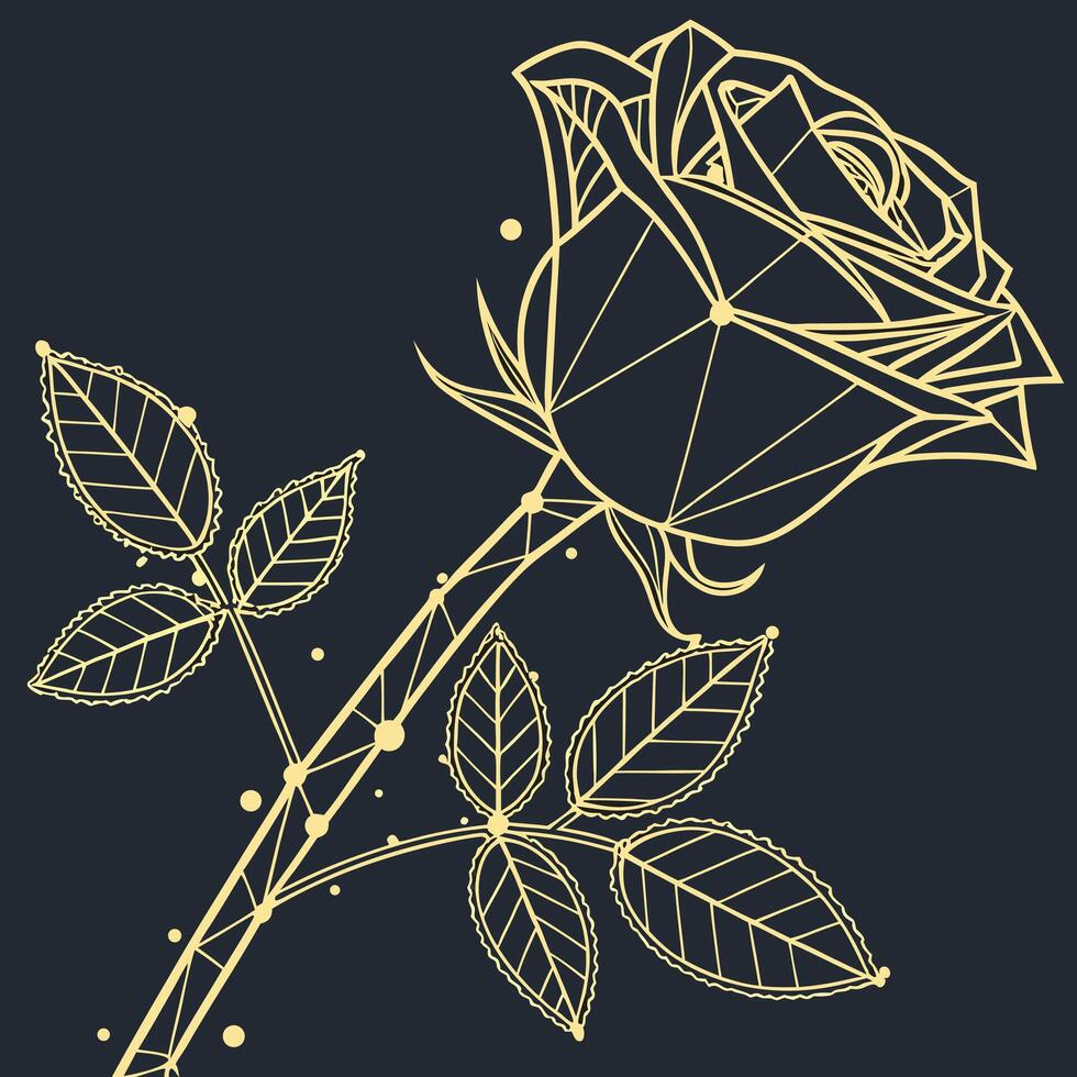 Geometric Rose Illustration with Leaves on Dark Blue Background vector