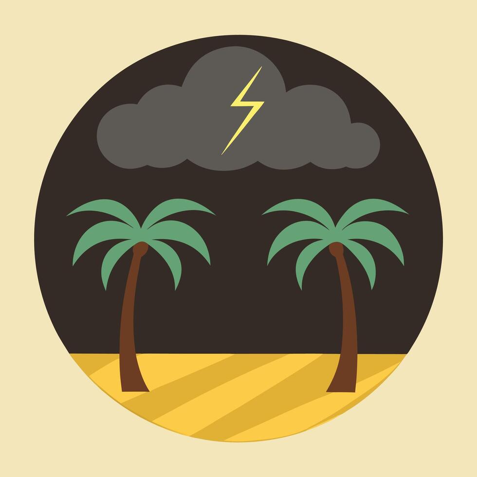 Palm Trees Under Stormy Sky Illustration lightning vector