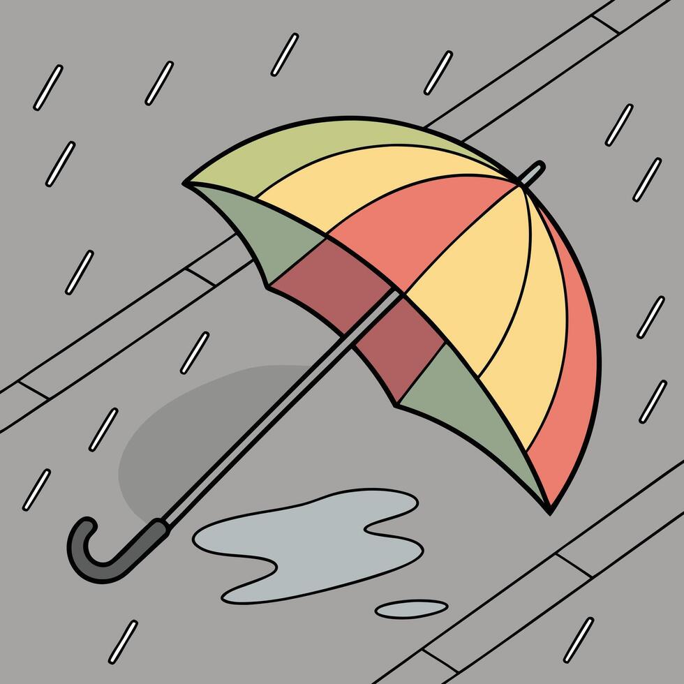 Colorful Umbrella in Rain on Pavement rainy weather vector