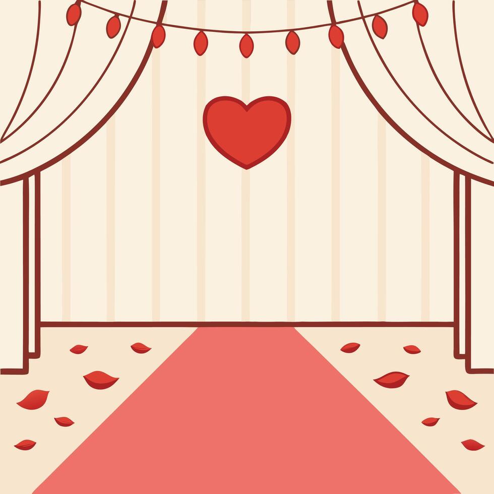 Wedding Stage with Red Carpet and Heart Decoration vector