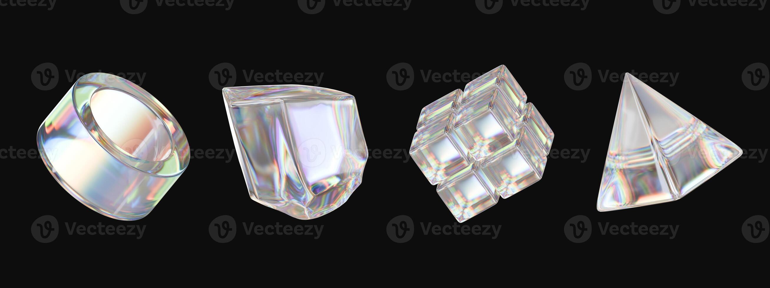 Holographic crystal object element pack isolated background 3d rendering photo