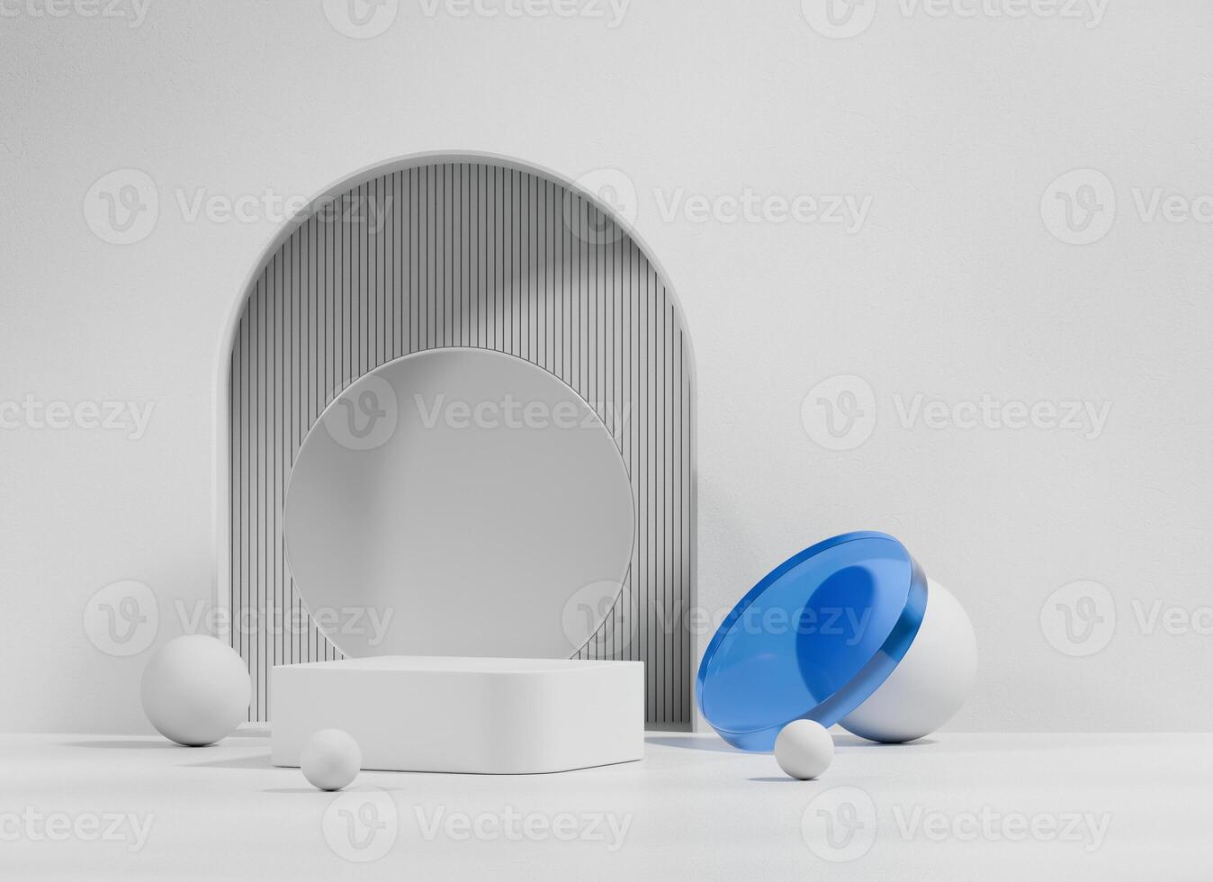 Minimal Modern White Podium Pedestal Platform For Product Display Showcase 3D Rendering photo