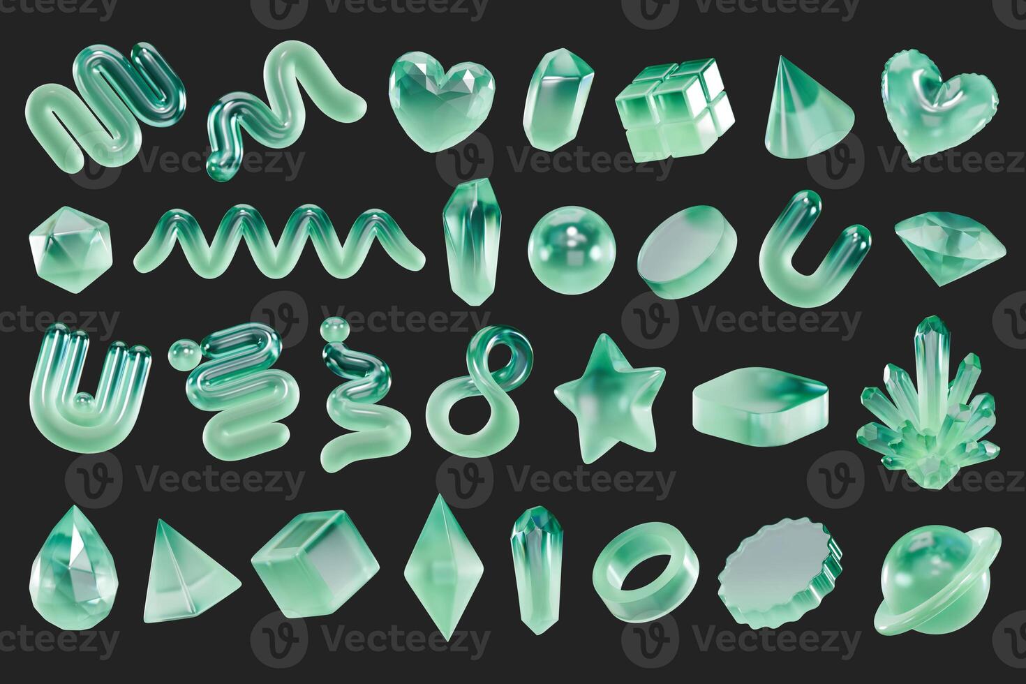 Soft Green pastel element object set pack isolated background 3d rendering photo