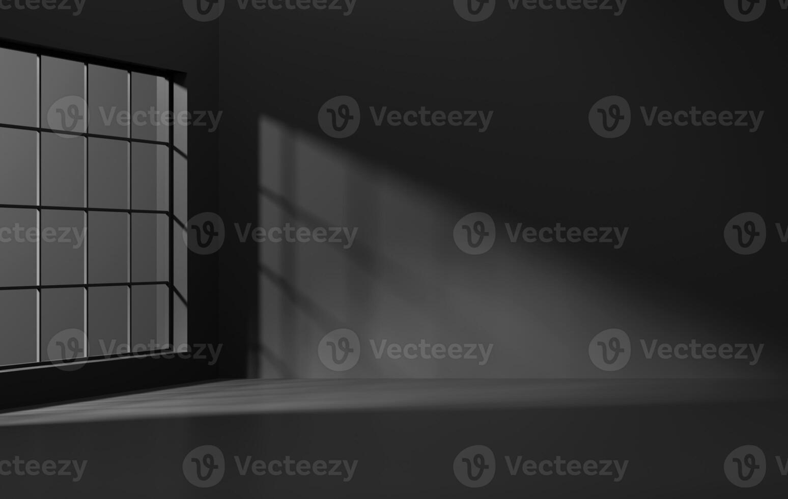 Minimal empty black room with window lighting 3D Rendering and copy space photo